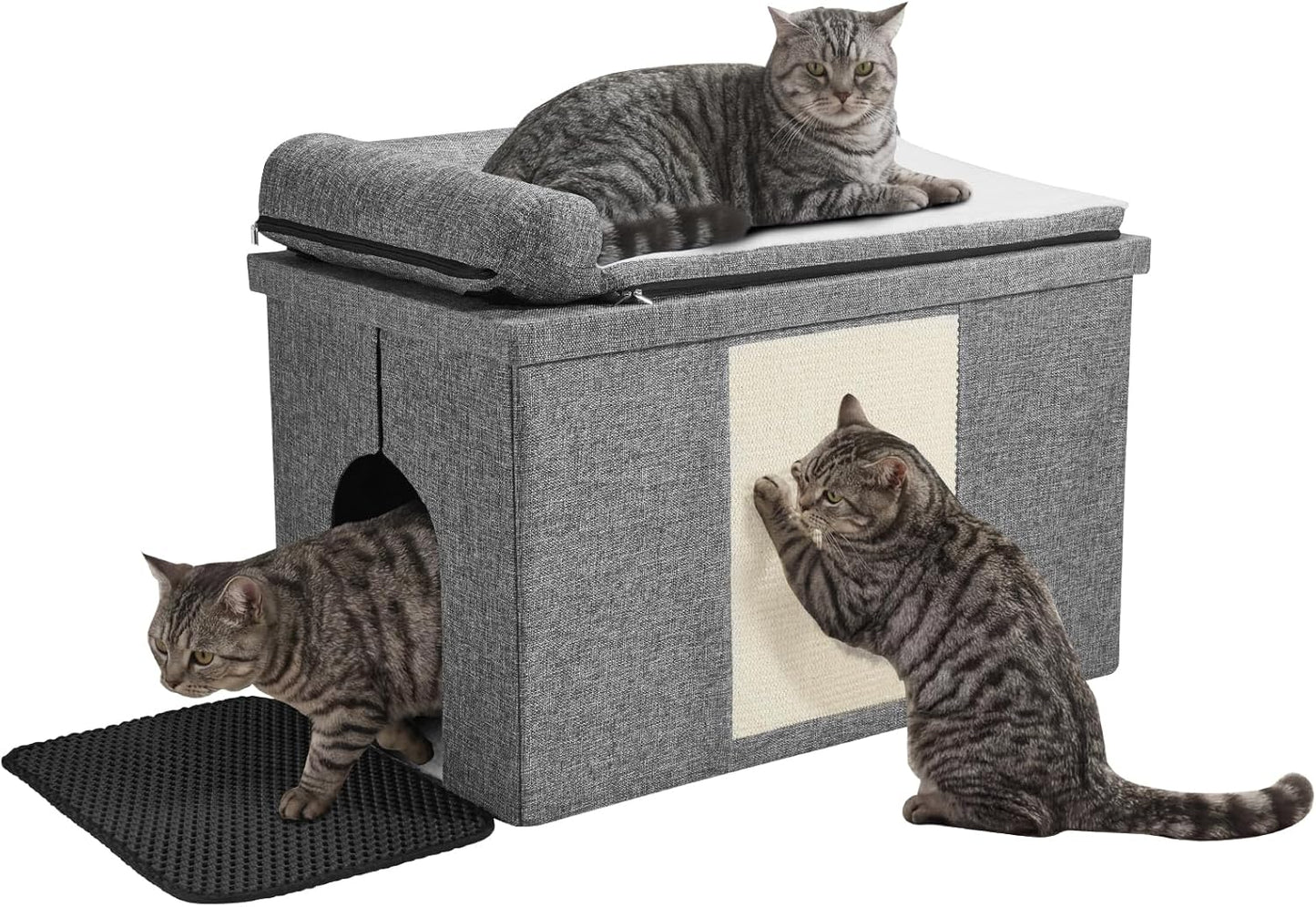 Caja arena gatos oculta con cama impermeable plegable gris