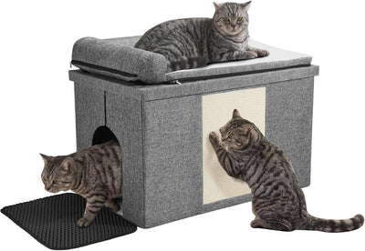Caja arena gatos oculta con cama impermeable plegable gris
