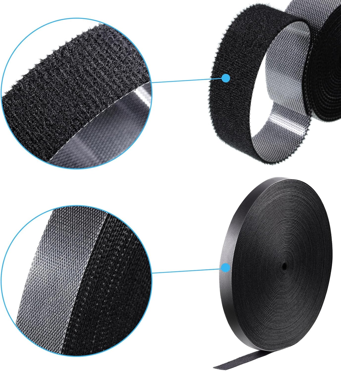 2 Rollos Bridas Cables 3/4pulg Correas Gancho Bucle Reutilizables