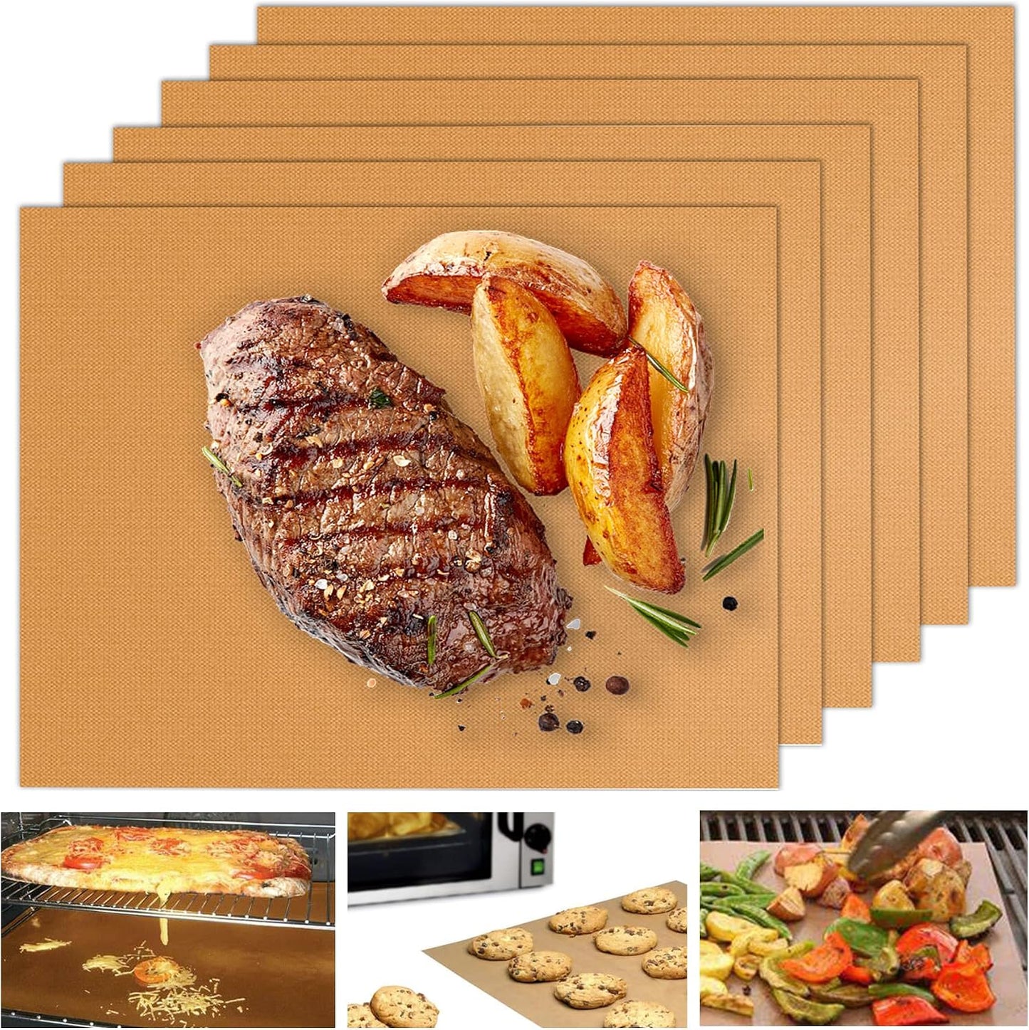 Alfombrillas cobre parrilla al aire libre set 6 antiadherentes