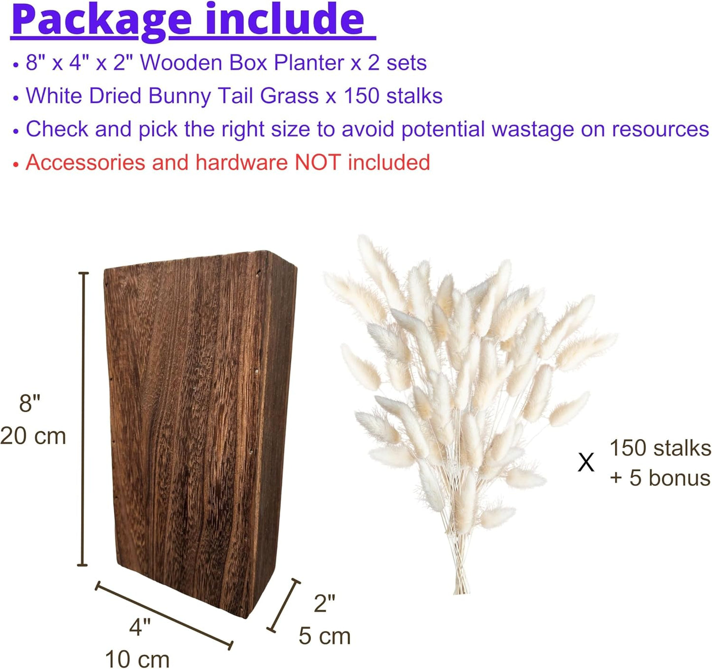 Macetas pared madera 8pulg 2uds tallos flores secas decoracion