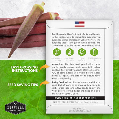 Semilla Okra rojo burdeos para plantar con instrucciones
