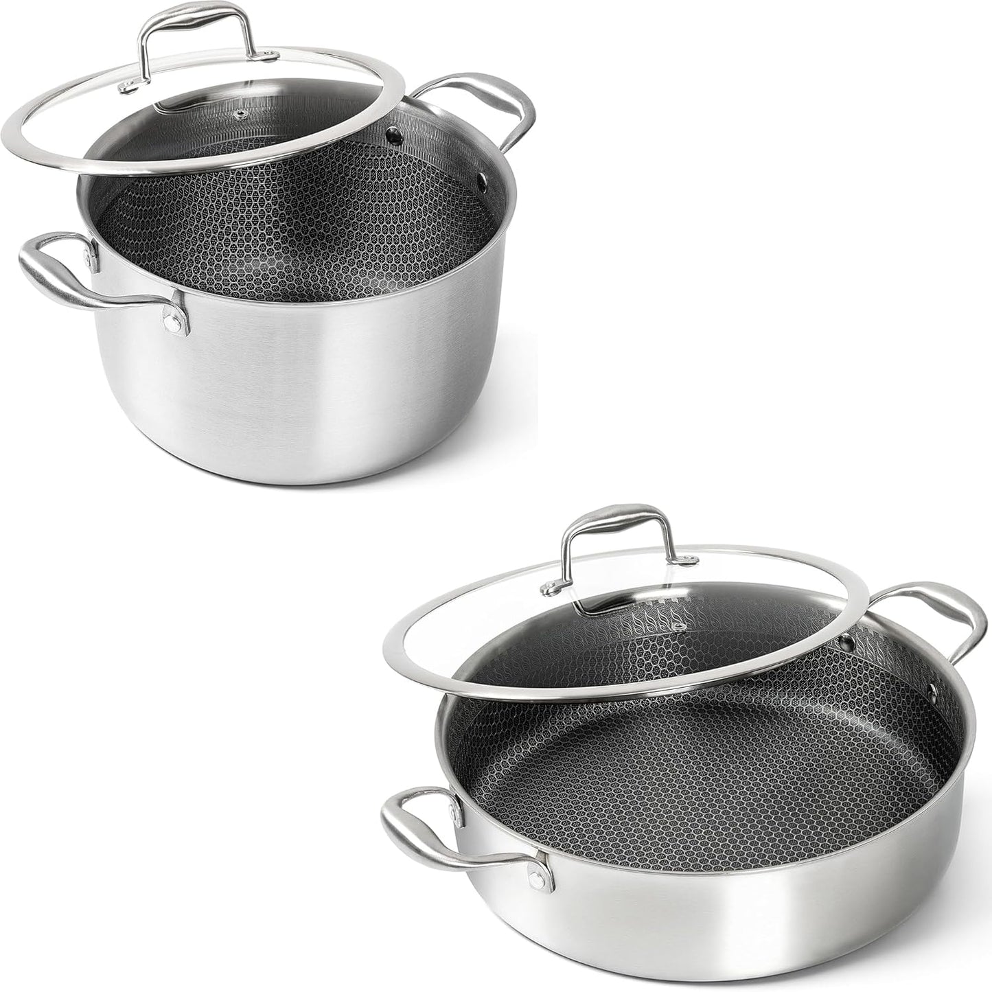 Olla Acero Inox 3 Capas 8qt Con Tapa y Sartén Profunda
