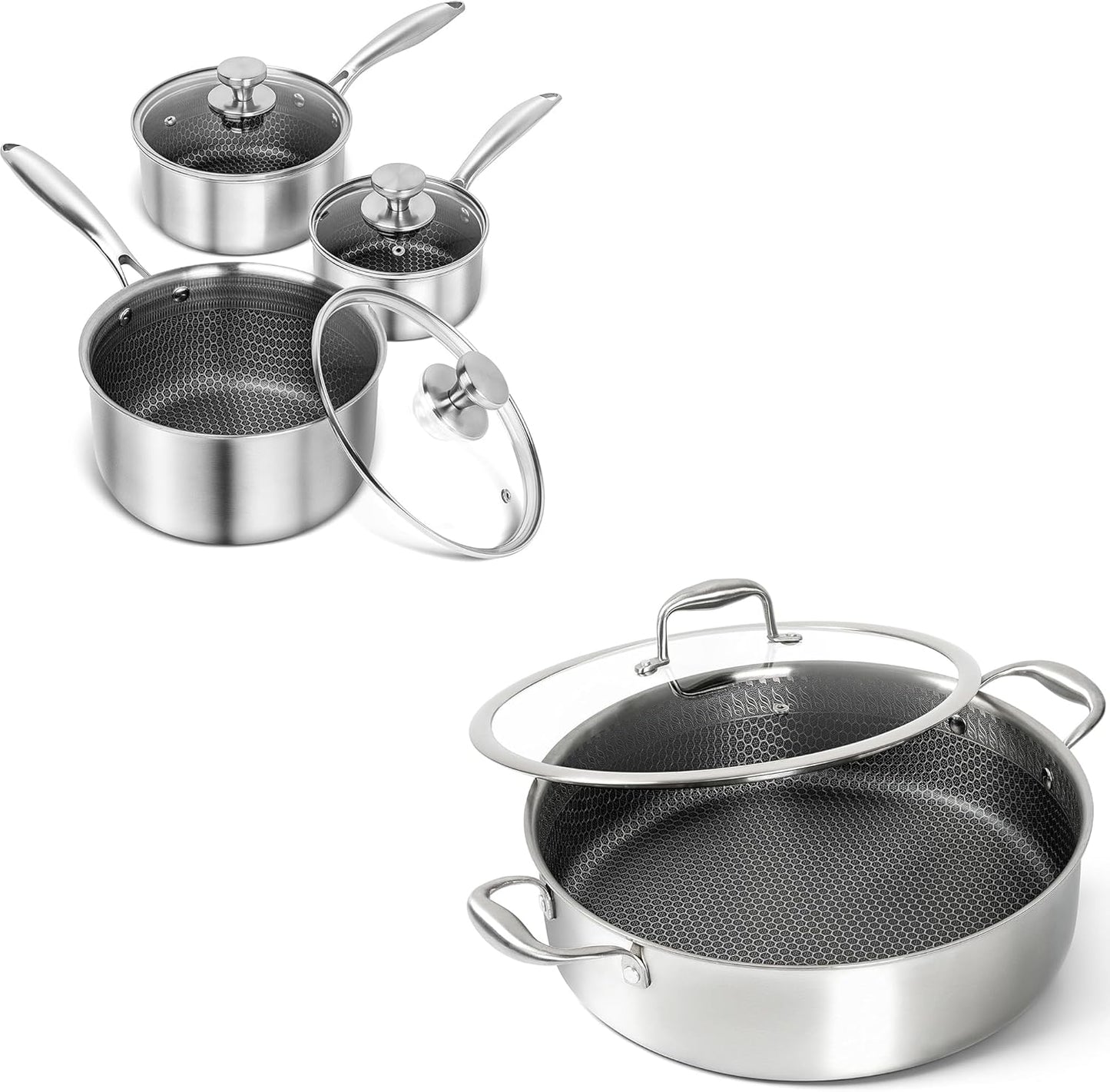 Set cacerolas acero inox 1-3qt sartén triple capa