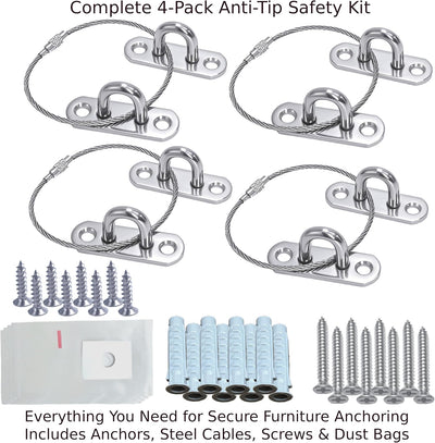 Anclaje pared acero inox 400lb set 4 seguridad niños mascotas