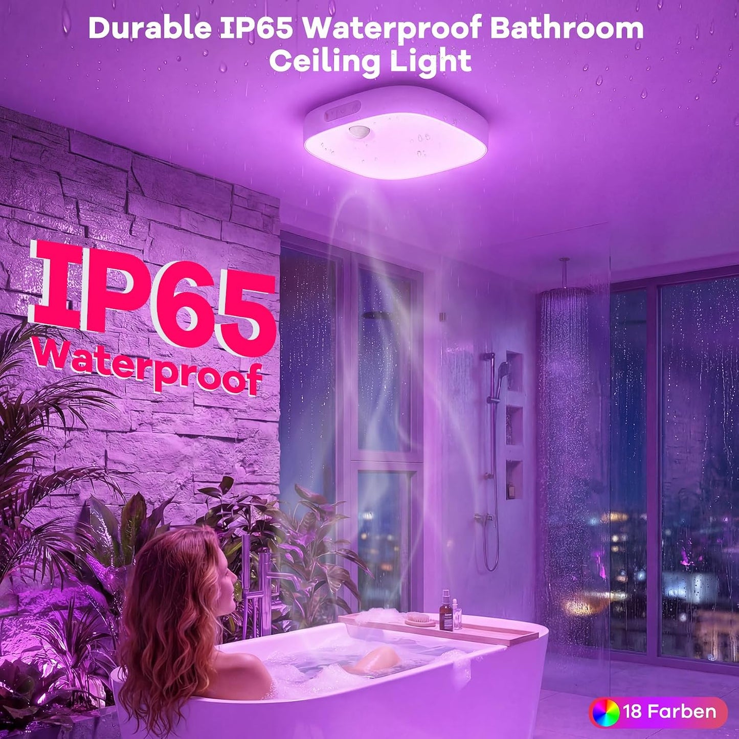 Luz ducha IP65 con sensor movimiento 18 colores RGB recargable