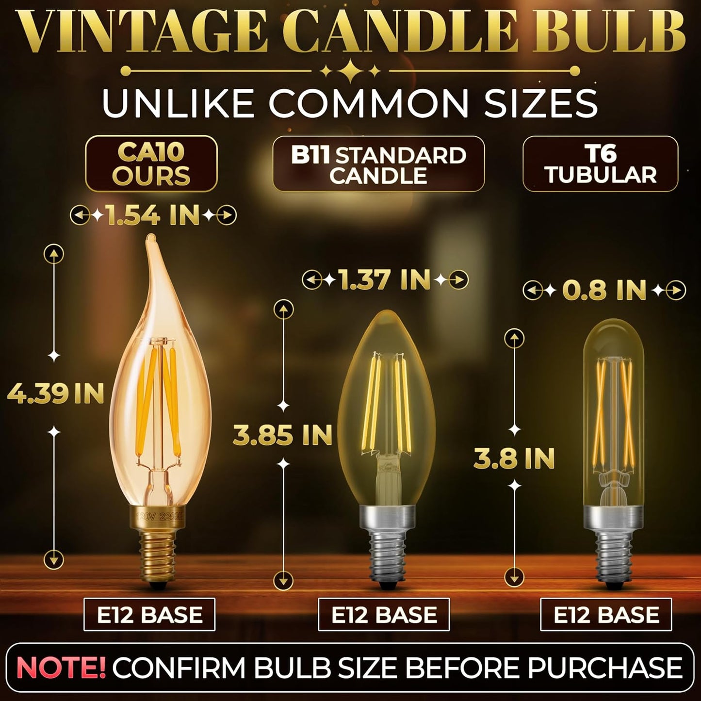 Bombilla LED E12 ámbar regulable 4W 2200K brillo vintage