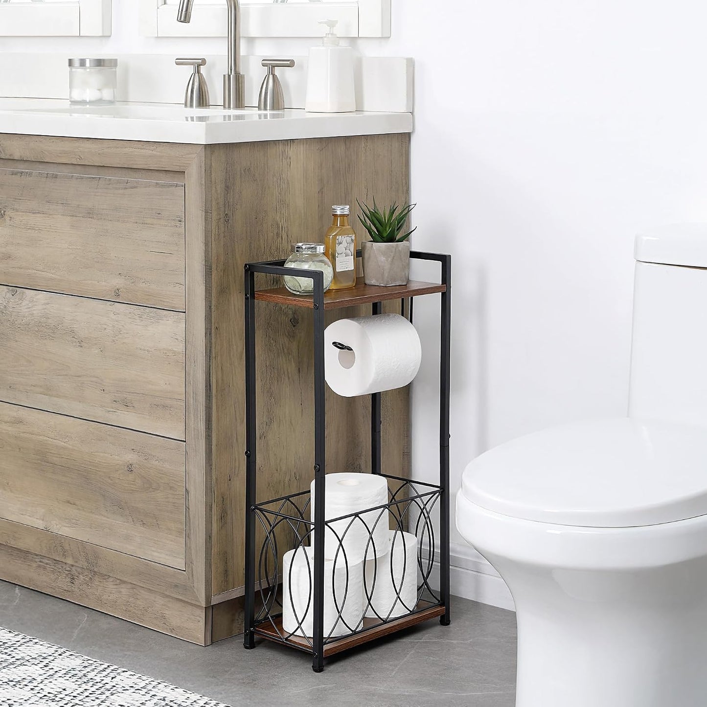 Soporte papel higiénico con estante baño multiusos negro
