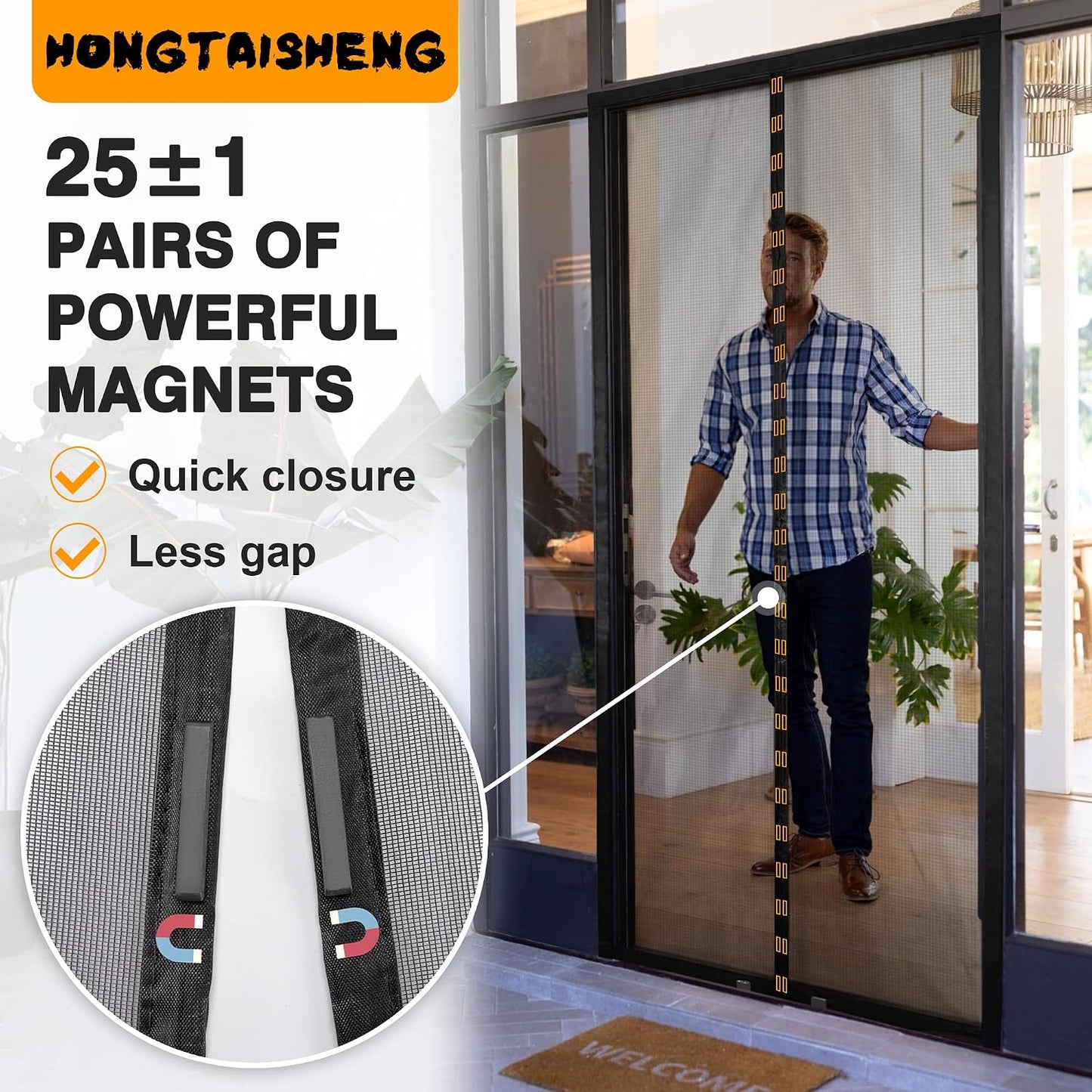 Puerta mosquitera magnética auto sellante 1.57pulg