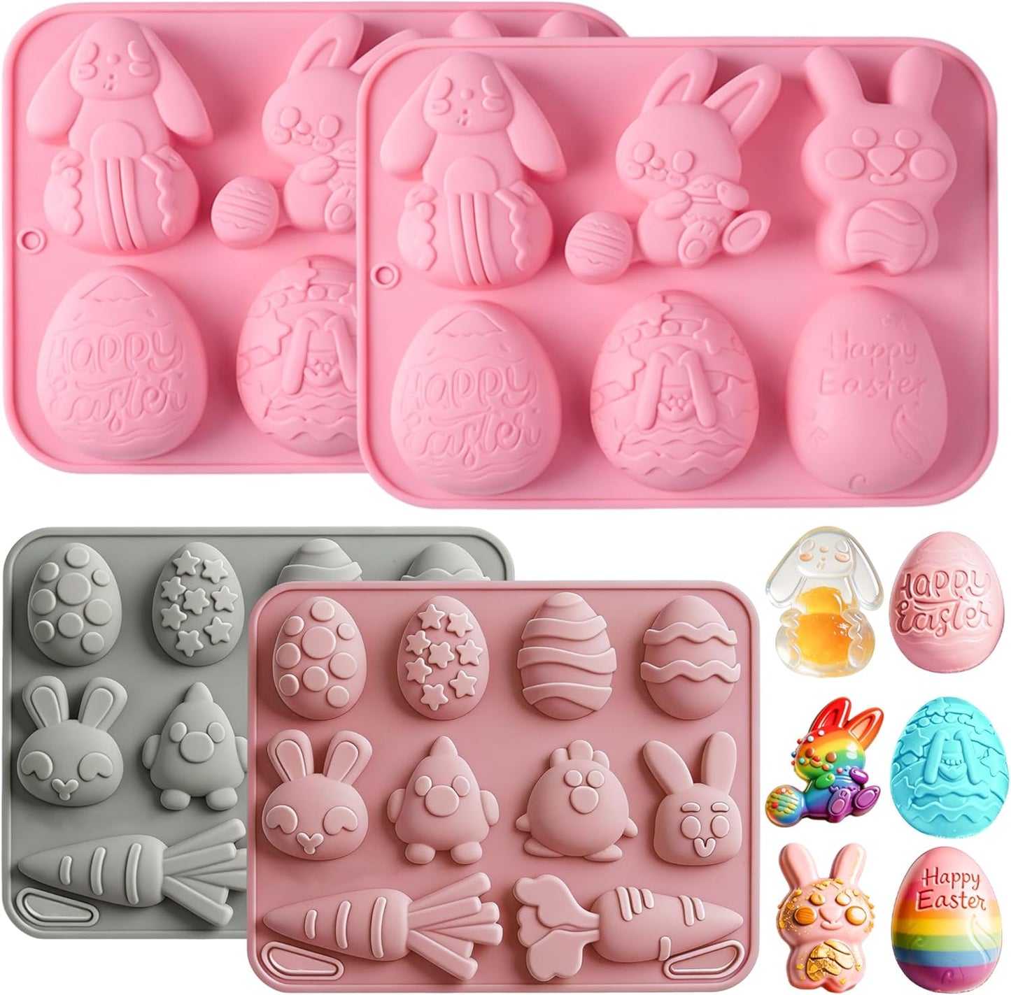 4 Moldes Silicona Forma Huevo Conejo 3D para Gomitas