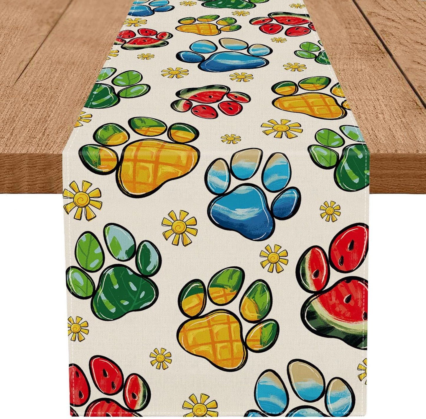 Camino de mesa de verano con patas de perro para cocina y comedor