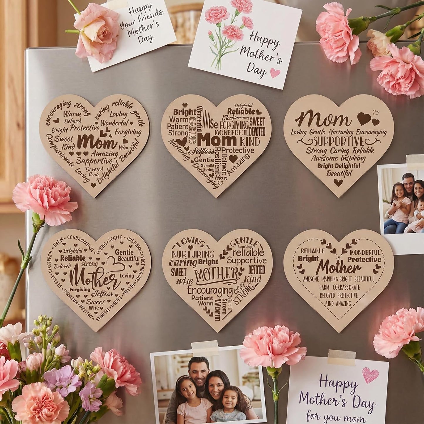 Imanes de madera con forma de corazón para nevera, regalo sentimental para mamá