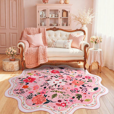 Alfombra redonda rosa antideslizante dormitorio niña