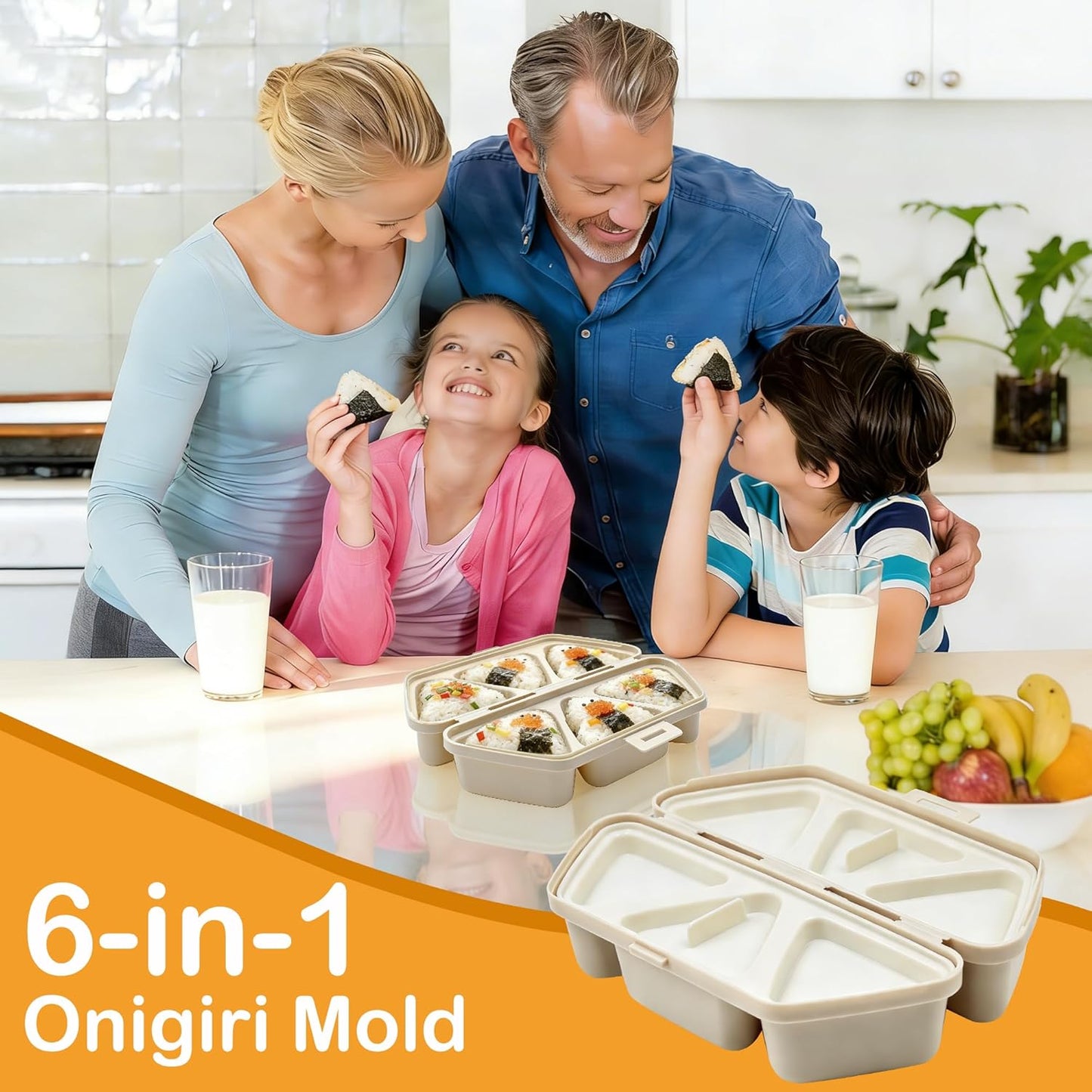Moldes de sushi Onigiri 6 en 1 con forma triangular para sushi y musubi