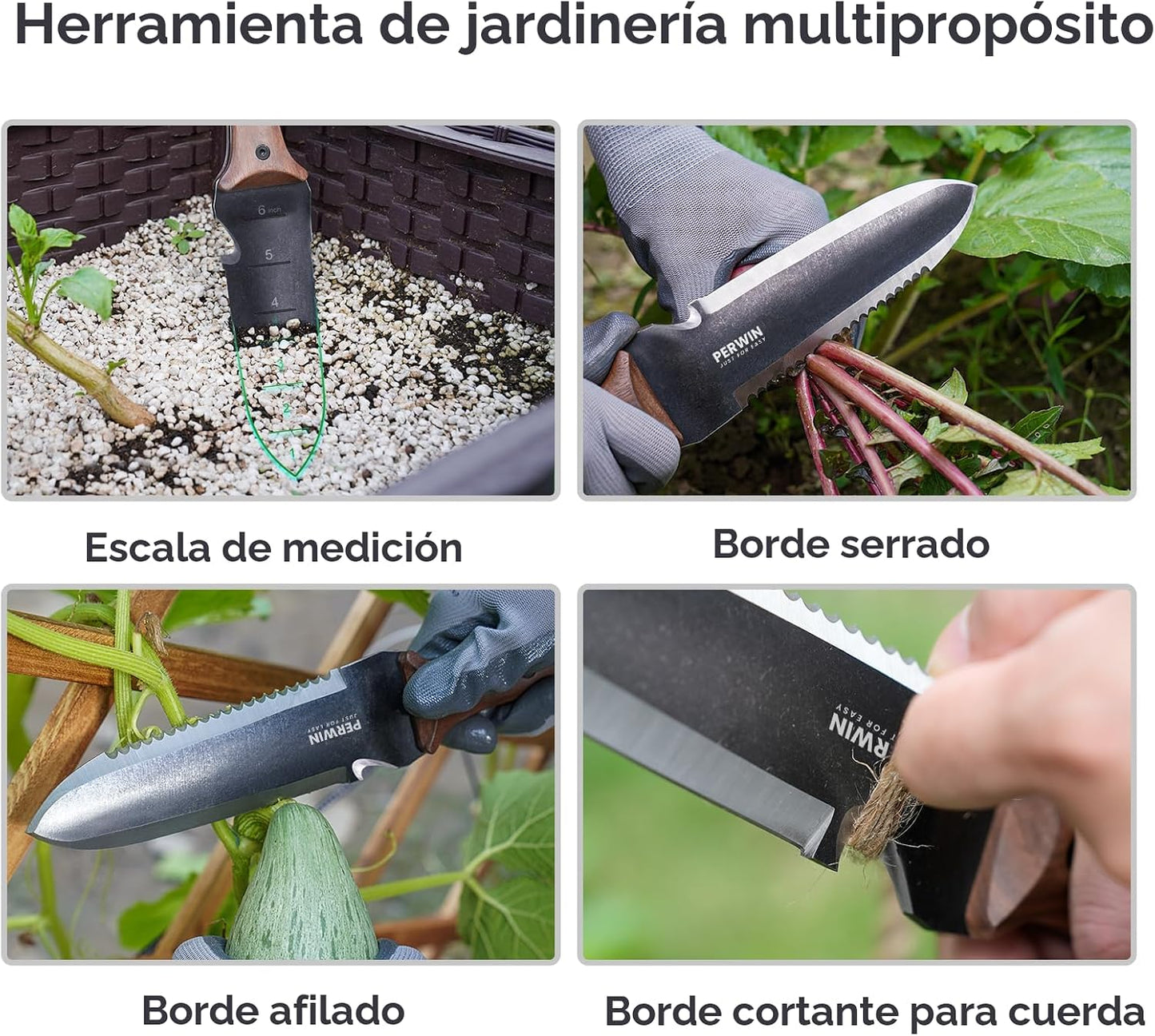 Cuchillo jardín acero inox 7pulg mango madera