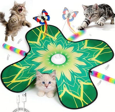 Tapete juego gato 3en1 con mariposa plumas y sonidos recargable