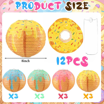 12 Linternas Béisbol 8pulg Cono Coloridas Decoración Fiesta Verano