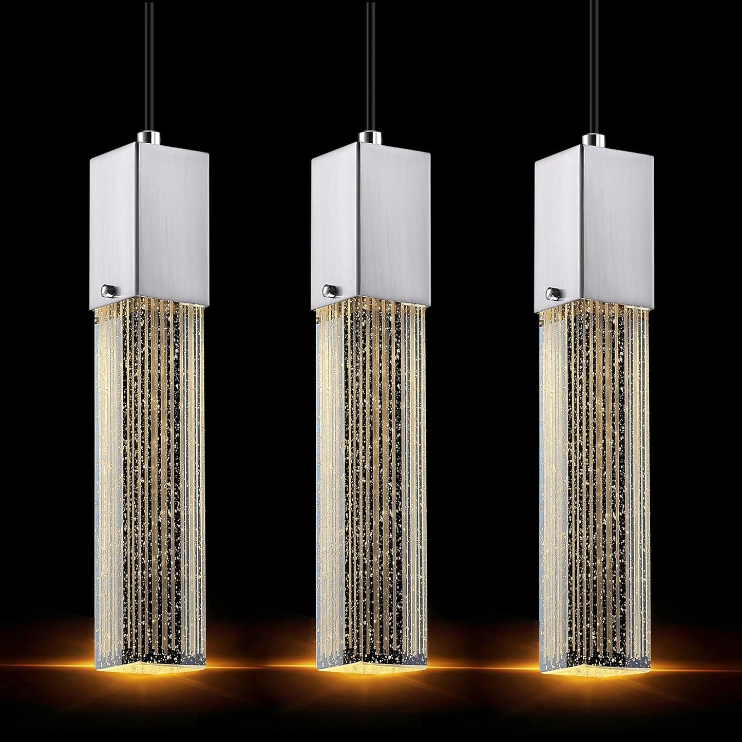 Lámpara colgante cristal níquel cepillado set 3