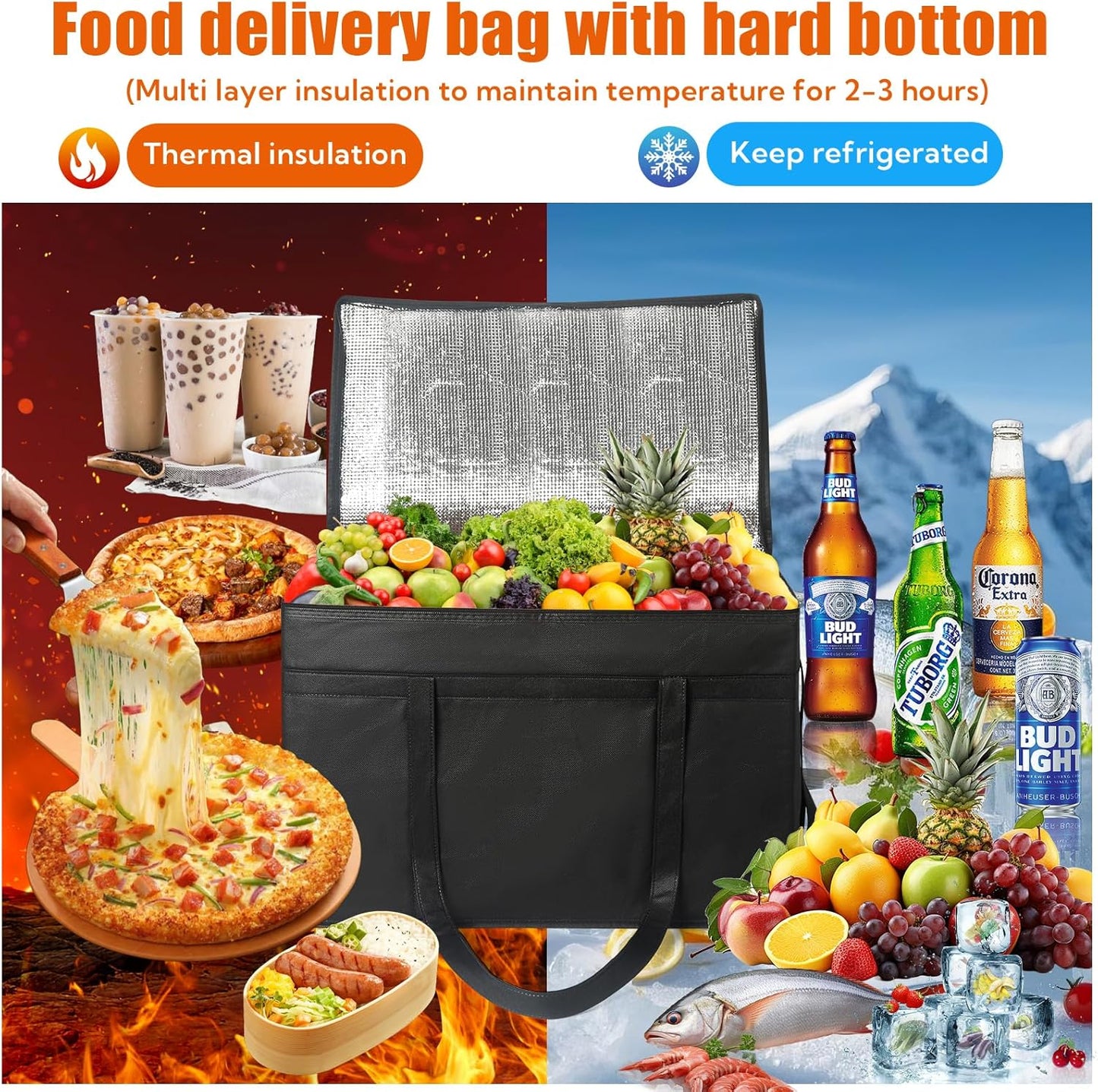 10 Bolsas Térmicas XXXL Plegables Entrega Pizza Catering