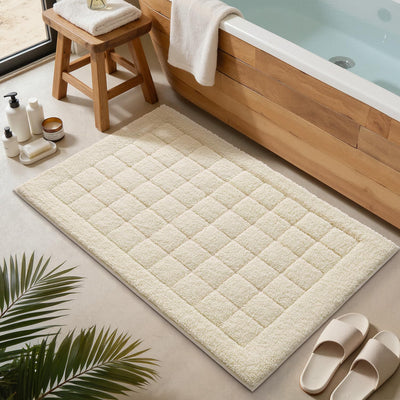 Tapete baño microfibra felpa antideslizante 24x36pulg blanco marfil