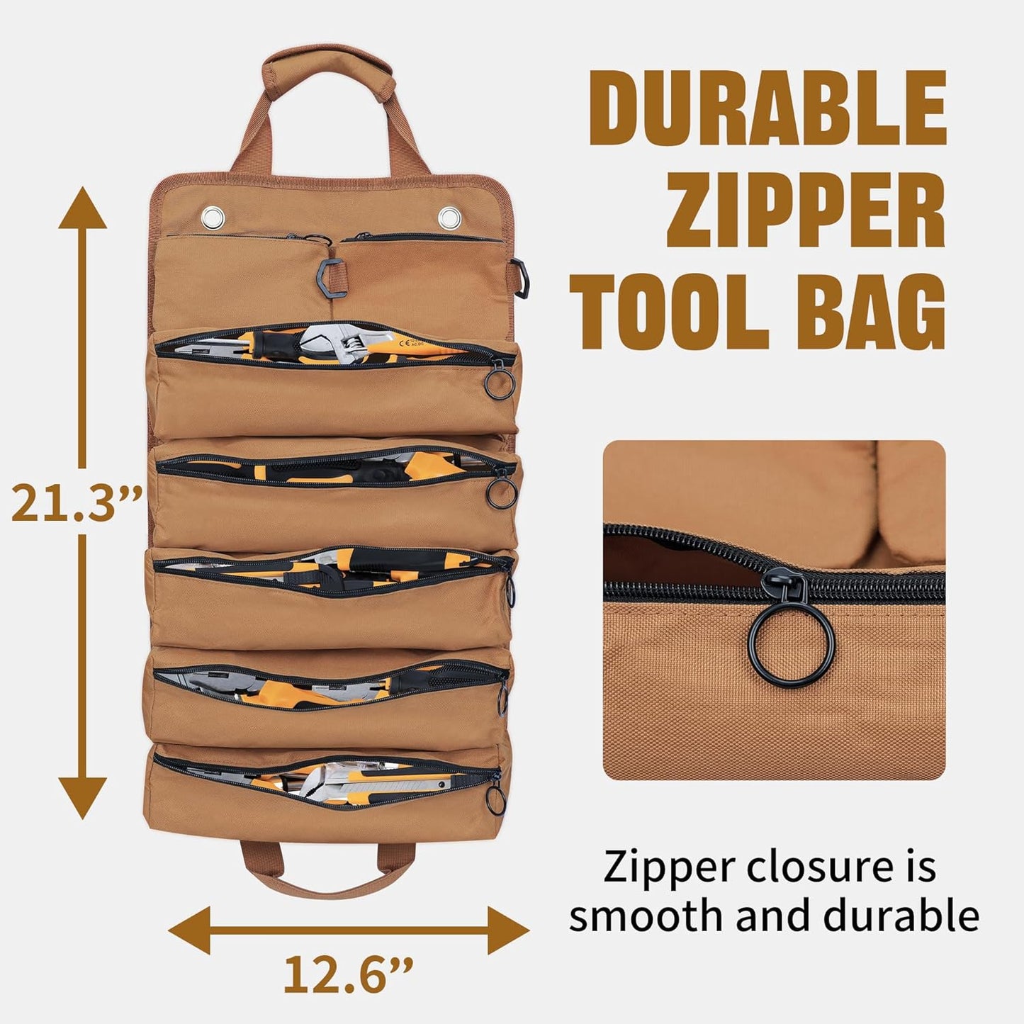 Bolsa herramientas plegable 5 compartimentos 2 bolsas desmontables
