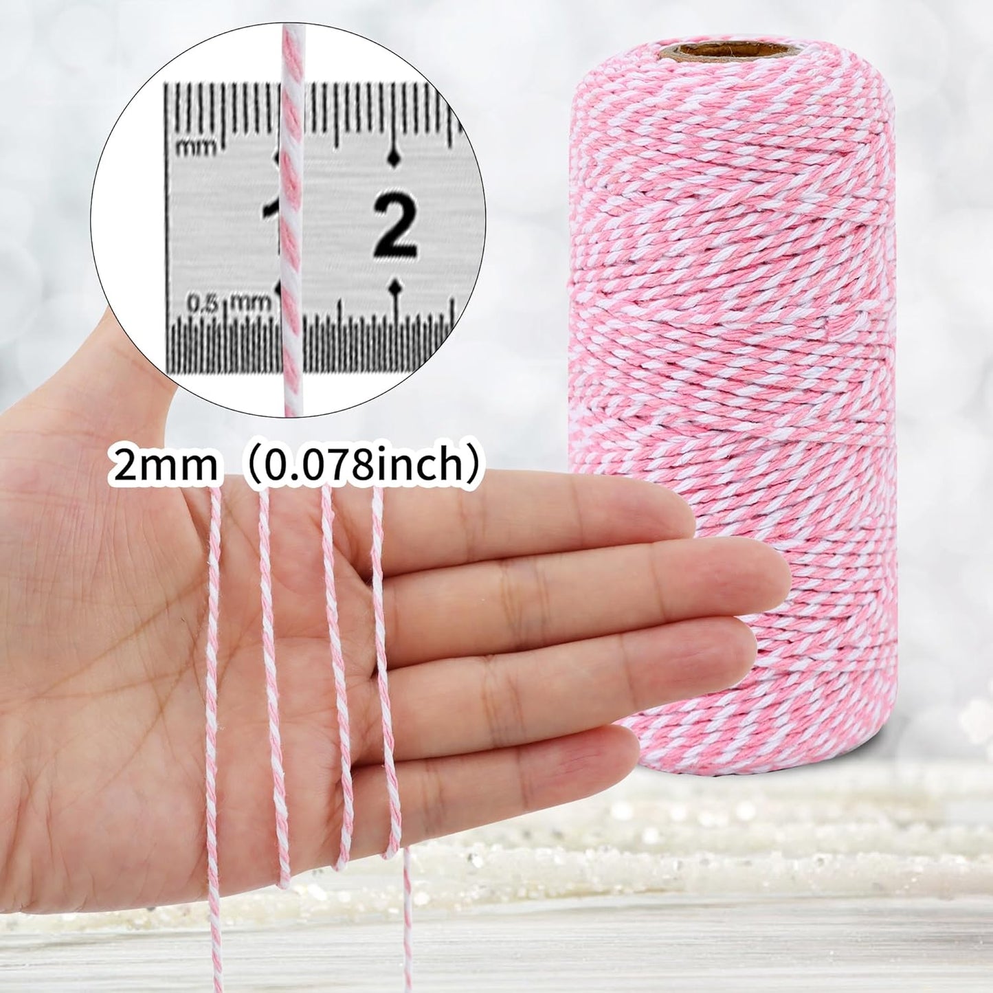 Cuerda algodón rosa y blanco 0.079pulg 110yardas