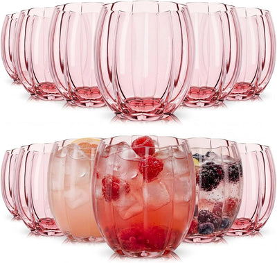 12 Pzas Vaso Vidrio Rosado 12oz para Cócteles y Eventos