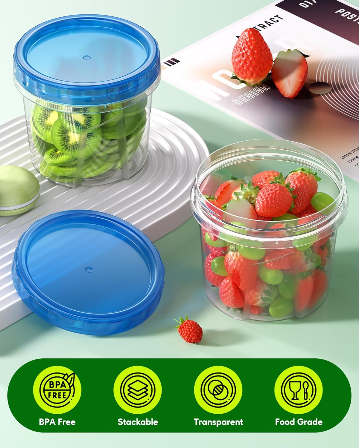Pack 8 Recipientes Plástico 24oz Sin BPA Tapas Giratorias