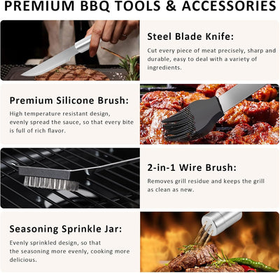 Juego 18 Pzas Utensilios Barbacoa Acero Inox Estuche Aluminio
