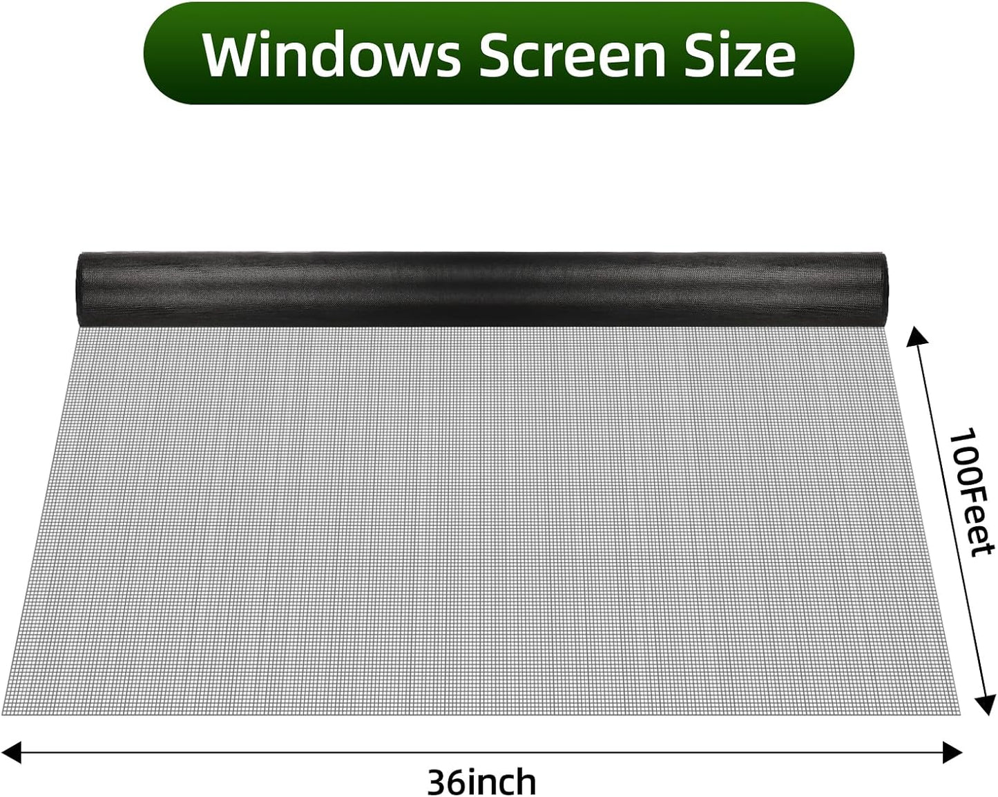 Rollo malla ventana 36pulg x100ft reemplazo puerta pantalla negro
