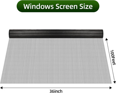Rollo malla ventana 36pulg x100ft reemplazo puerta pantalla negro