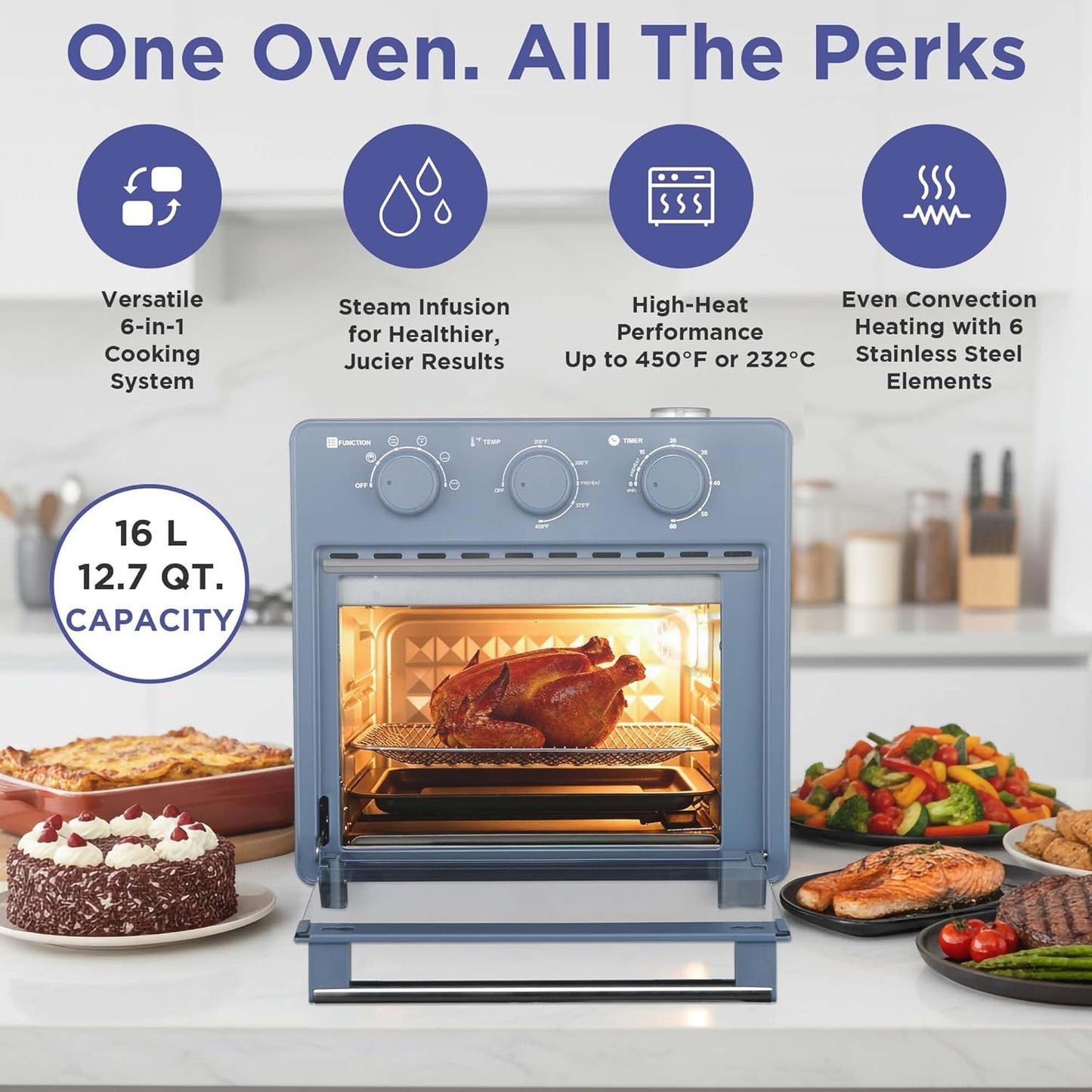 Horno Freidora Aire 16.5qt Infusión Vapor Océano