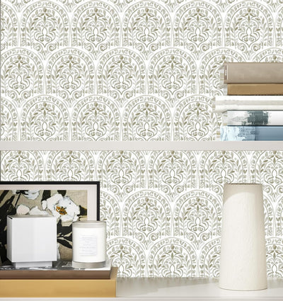Papel tapiz floral blanco autoadhesivo 17.5x118pulg