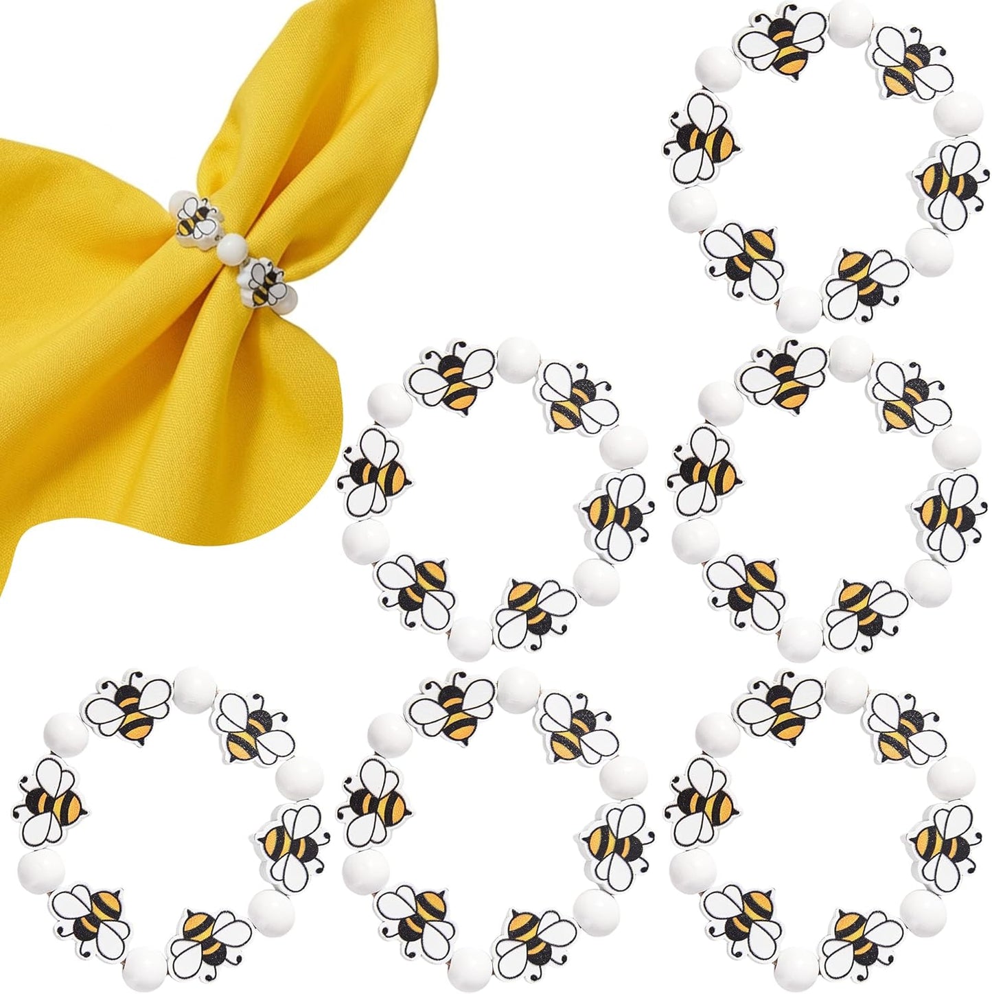 6 Servilleteros Abeja Madera para Pascua Boda Fiesta