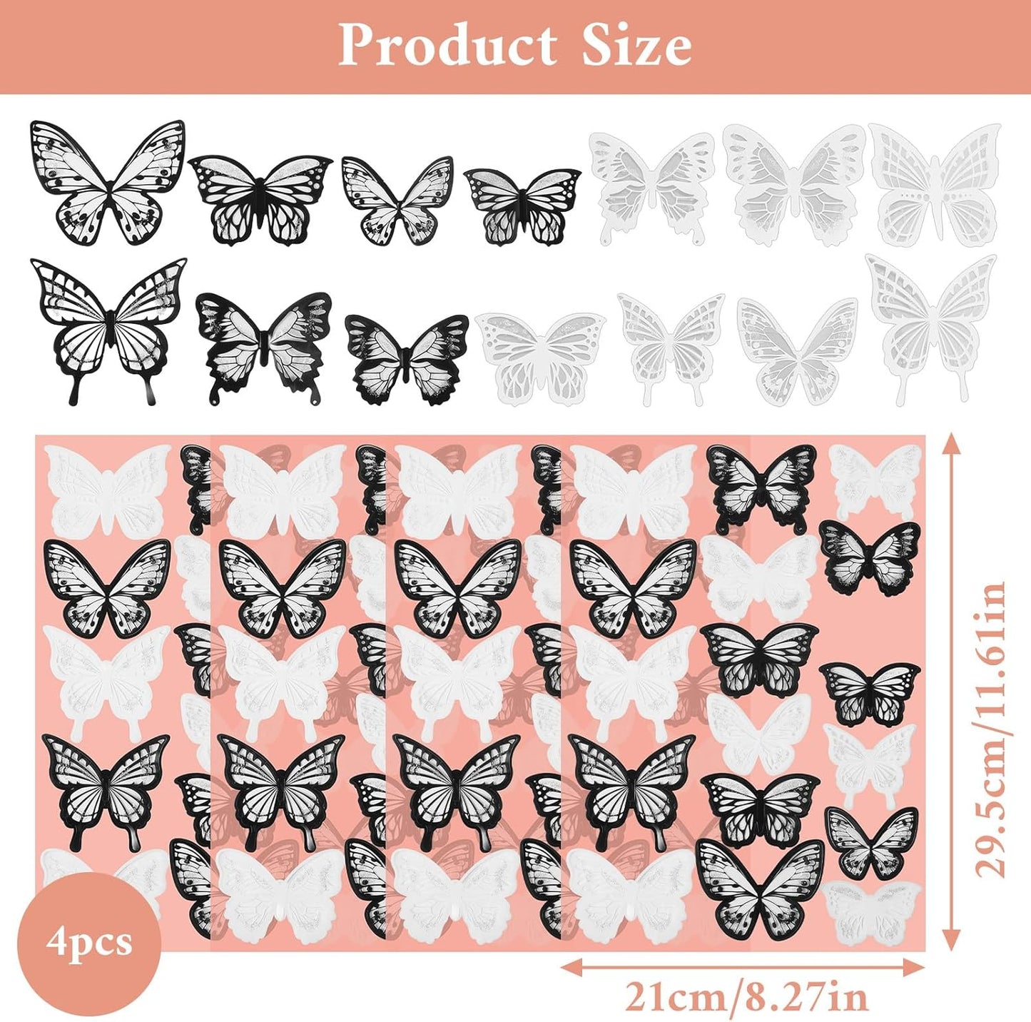 72 Pzas Adhesivos Mariposa 3D para Pared Baño Ventana Bodas