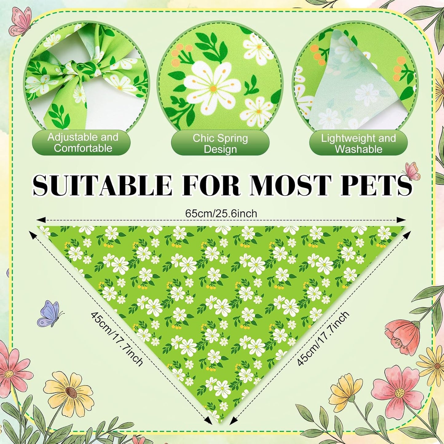 Set 100 bandanas y collares perro primavera flor triángulo