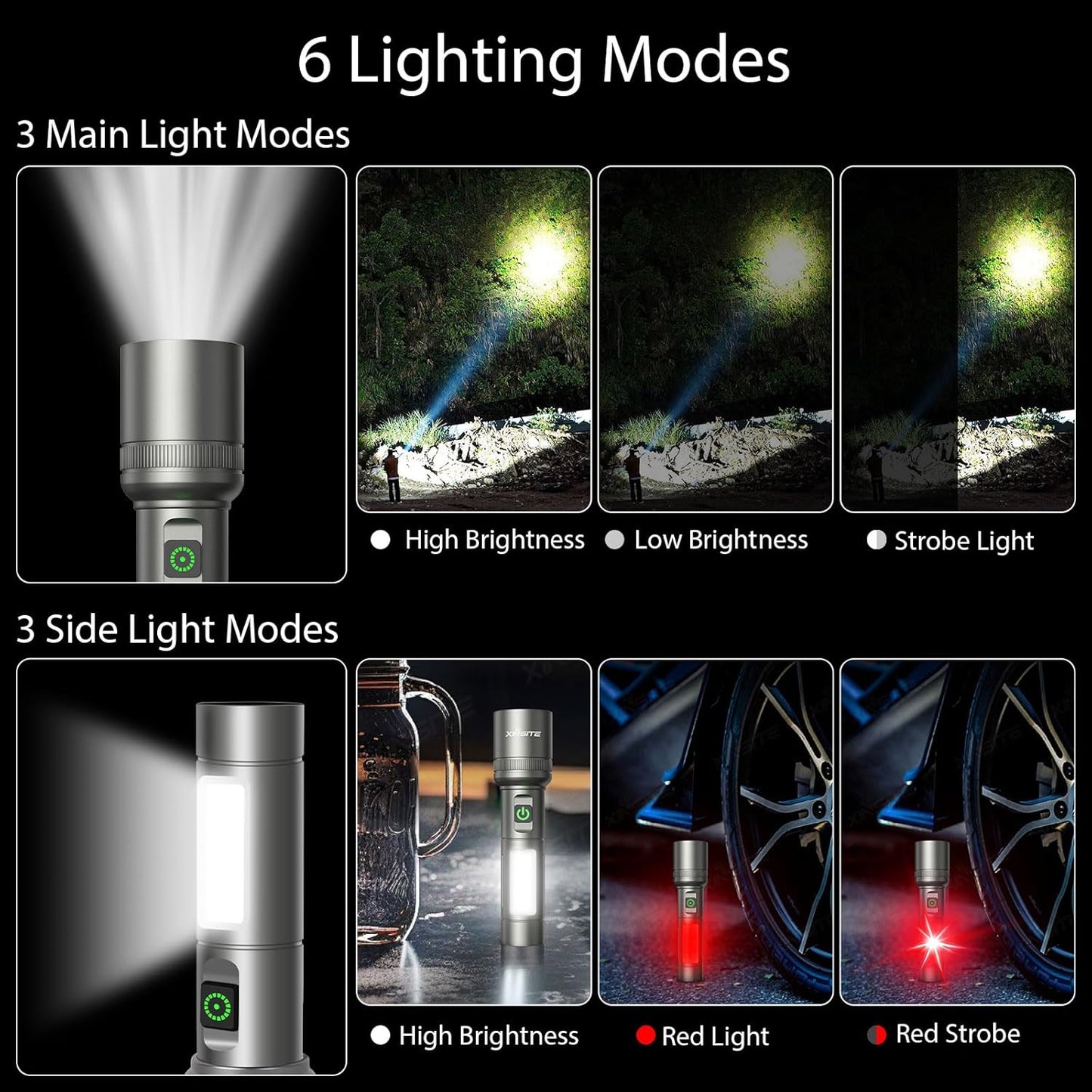 Linterna LED recargable 2000lm 6 modos IPX4 táctica