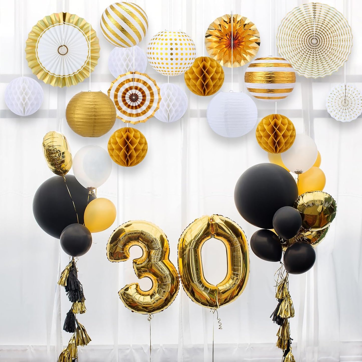 Set 18 Pzas Decoración Fiesta Oro Metálico Faroles Bolas Panal