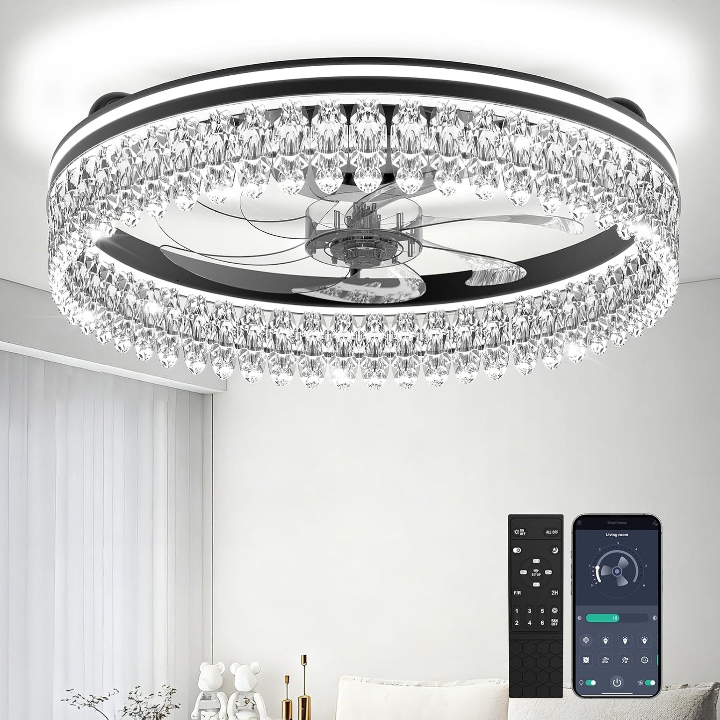 Ventilador techo LED 20pulg 6 velocidades motor CC dormitorio