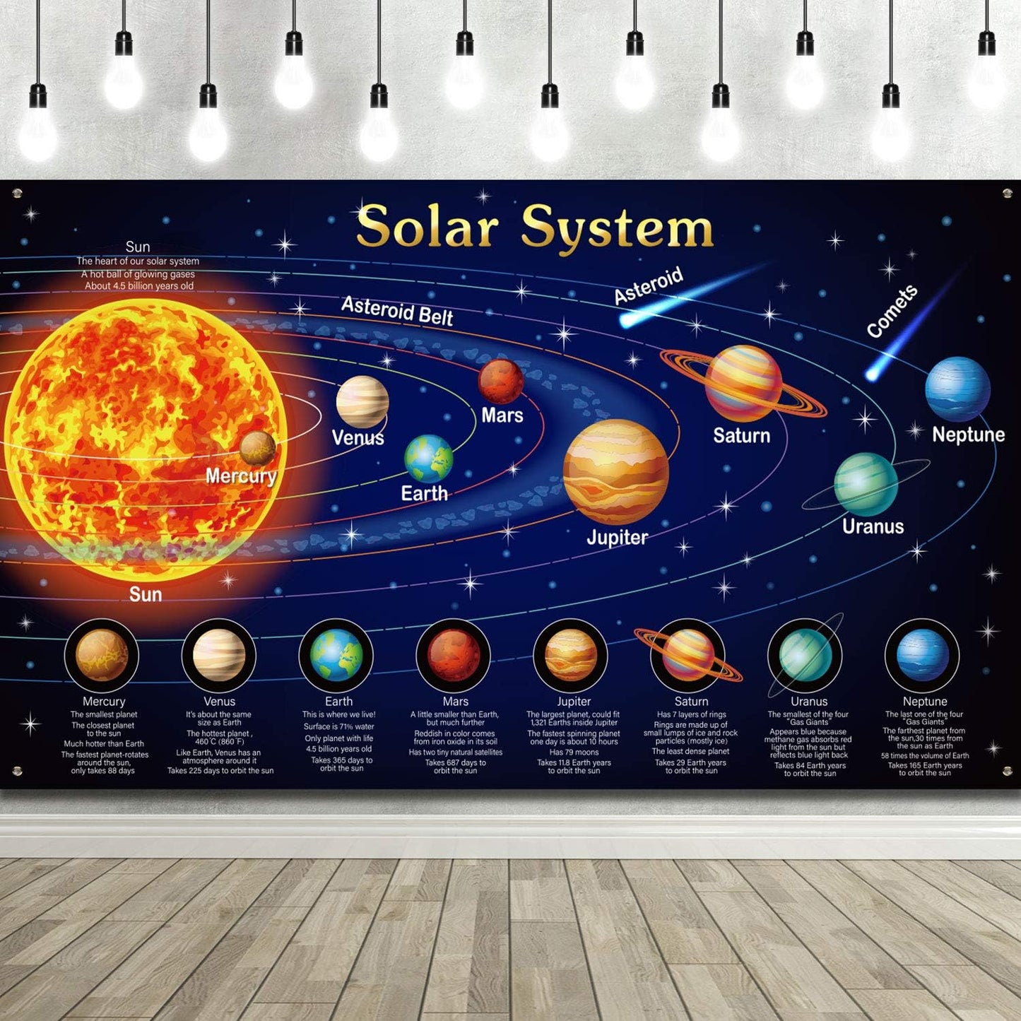 Póster sistema solar decoración fiesta cumpleaños 72.8x43.3pulg