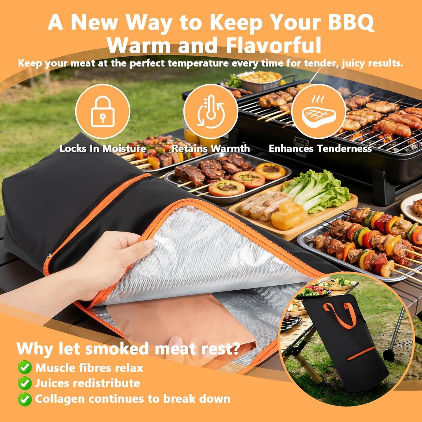 Manta barbacoa 21pulg soporte carne resistente fugas