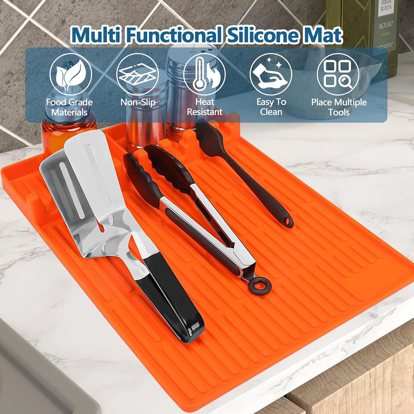 Alfombrilla silicona para parrilla Blackstone con soporte espátula