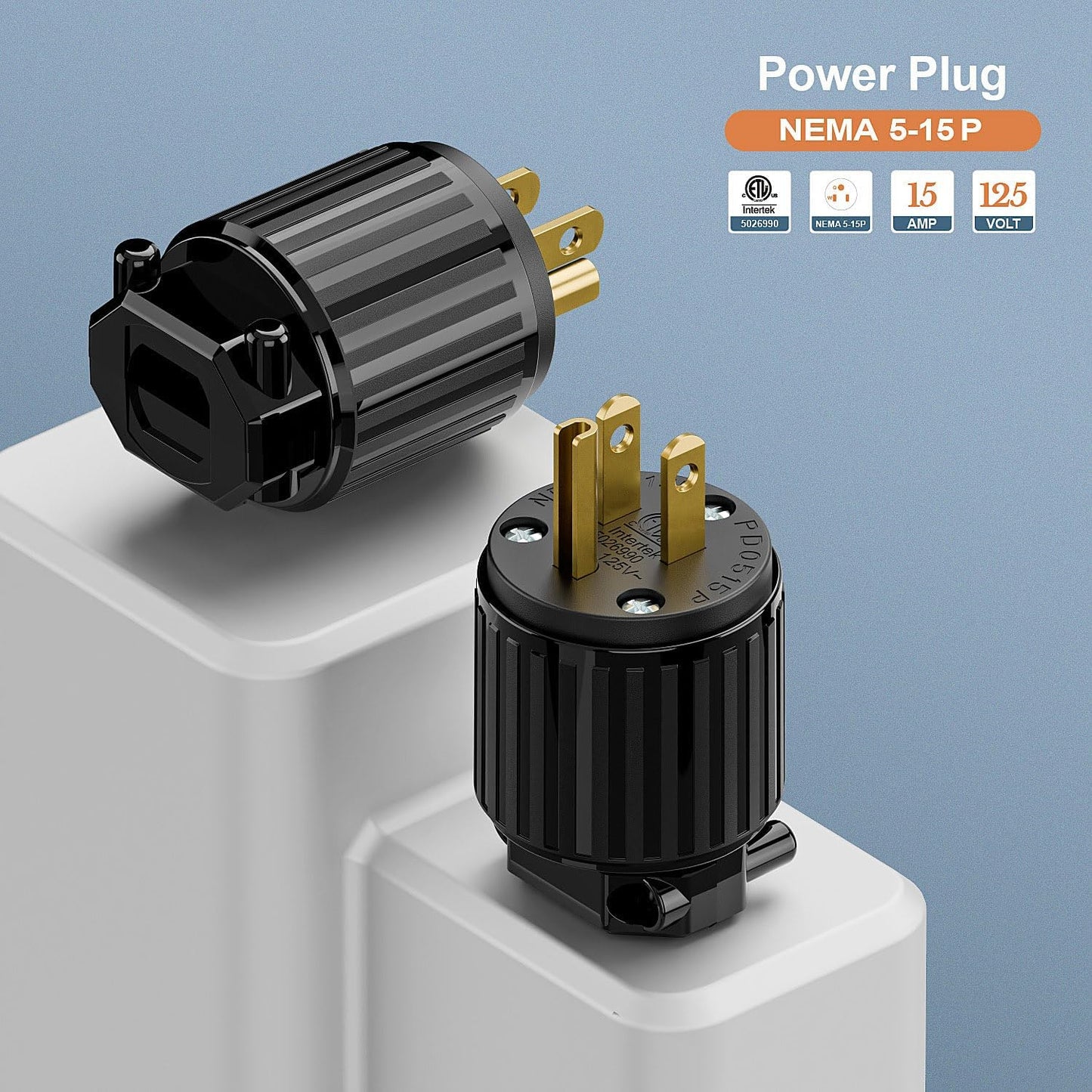 enchufe 3 clavijas NEMA 5-15P 15A 125V negro