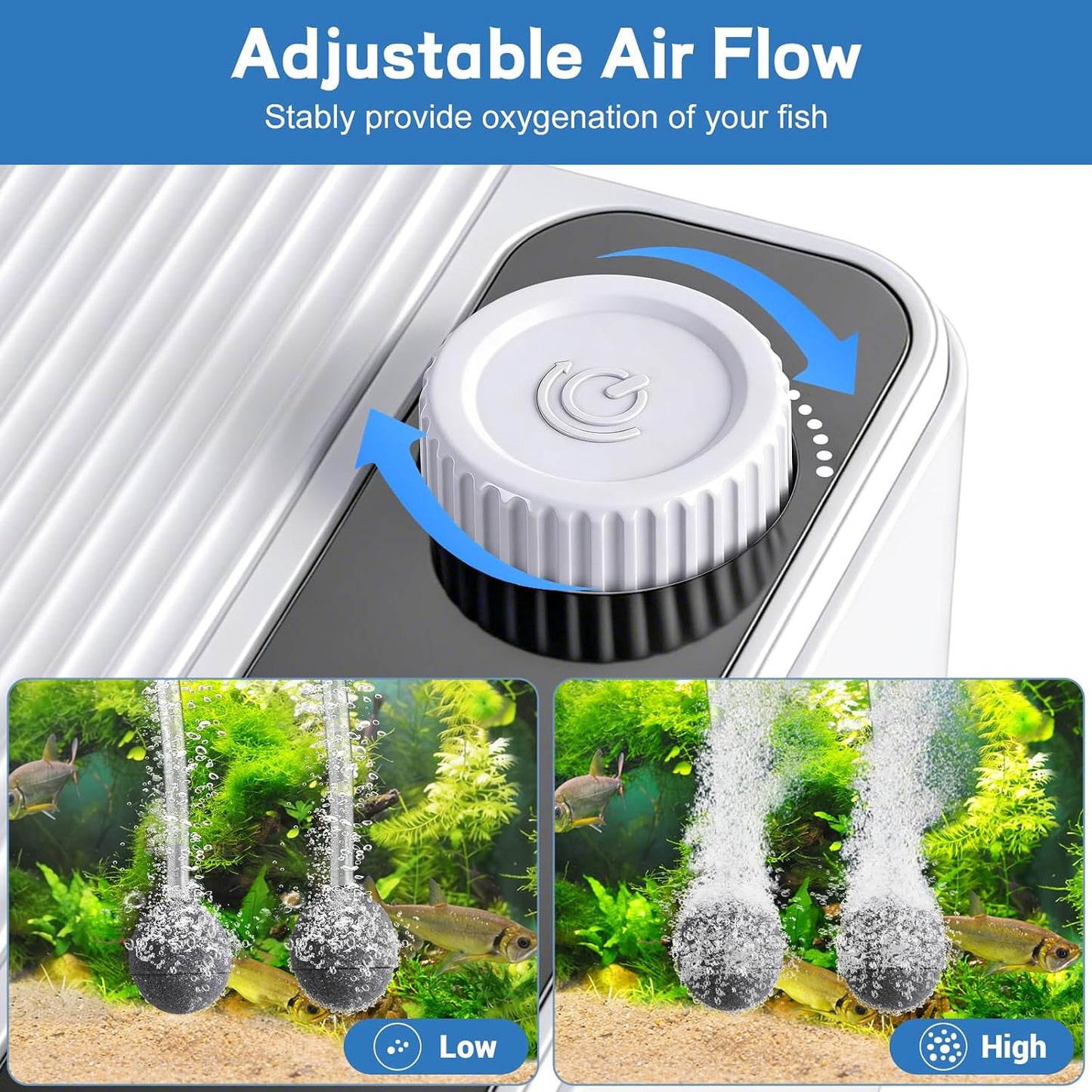 Bomba aire acuario silenciosa 2.3-8 W burbujeador ajustable