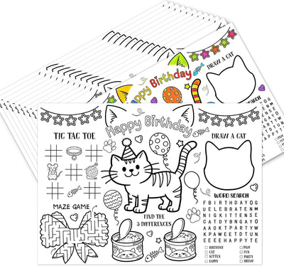 Manteles individuales para colorear de gato para cumpleaños