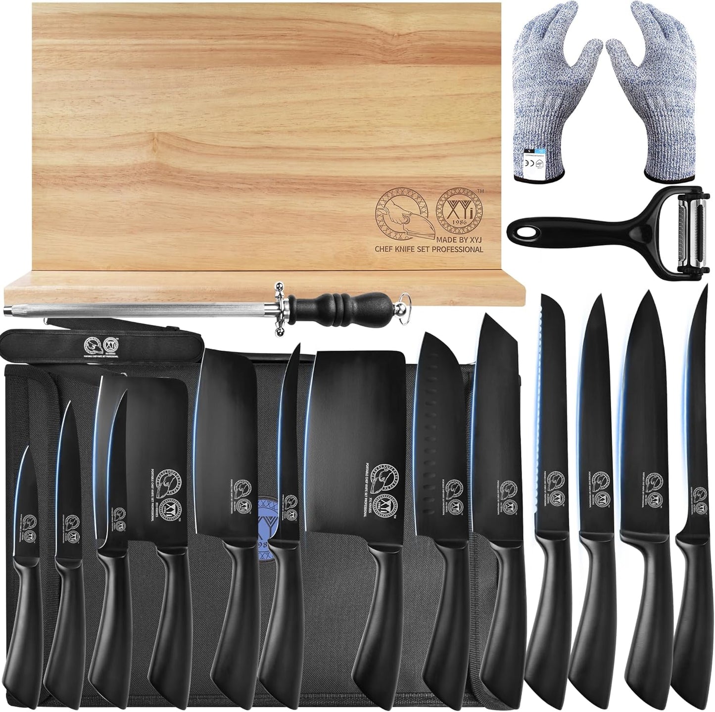 Set 13 Cuchillos Acero Inox Bloque Magnético Negro