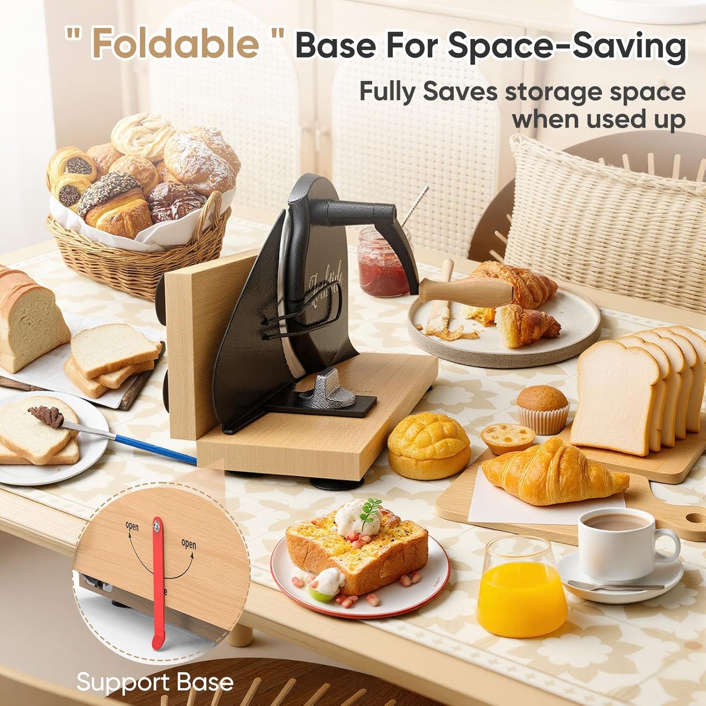Rebanadora pan manual extra grande plegable con ventosas y guía