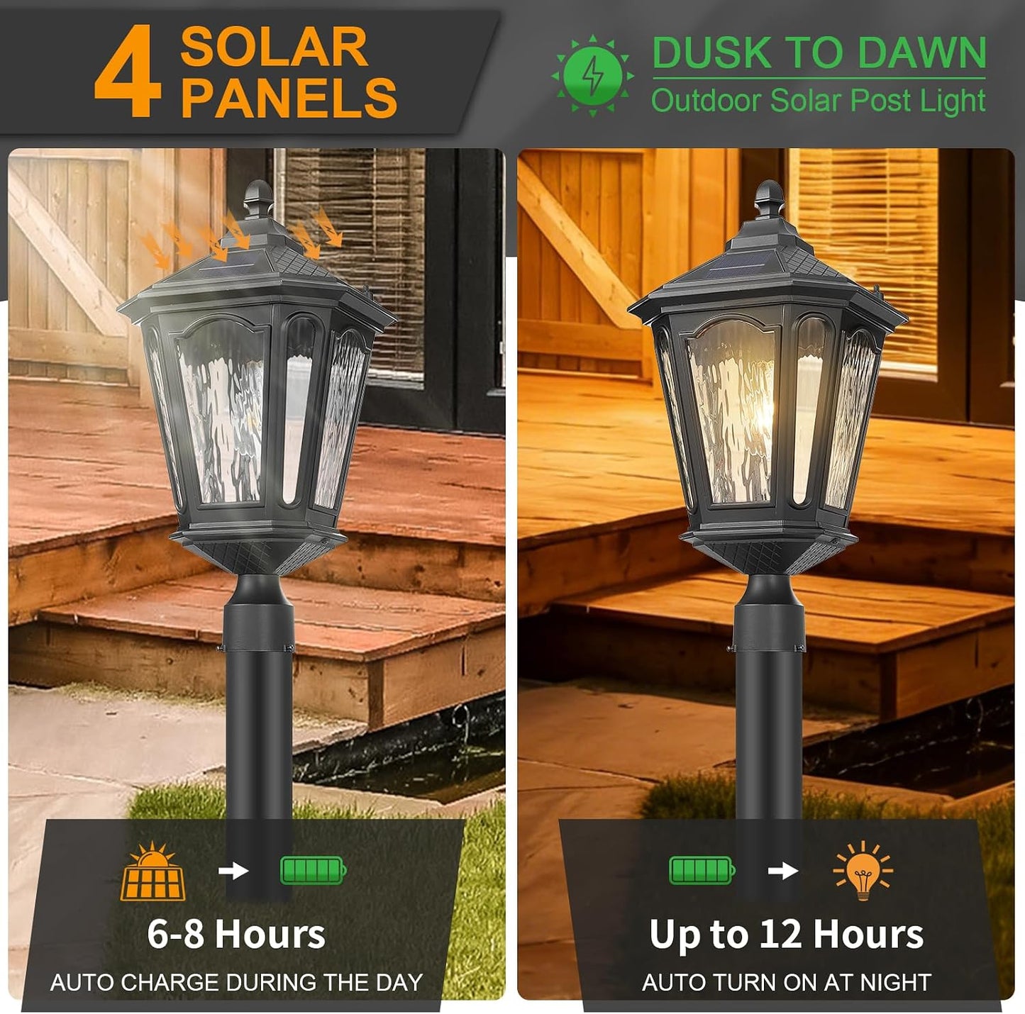 Lámpara solar negra farol exterior impermeable para jardín patio