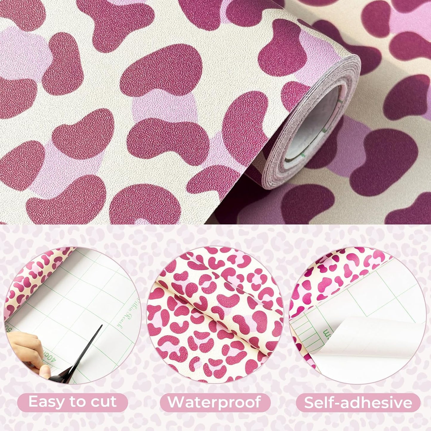 Papel tapiz autoadhesivo leopardo rosa impermeable para dormitorio