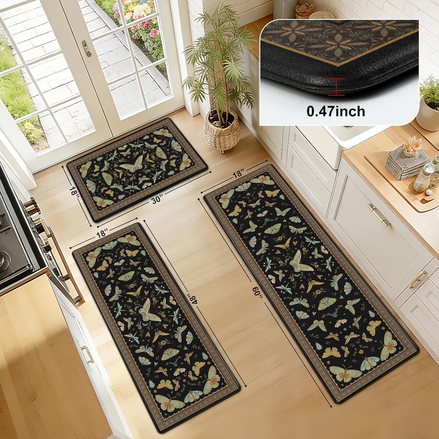 Set 3 Alfombras Cocina Antideslizantes Lavables Impermeables PVC